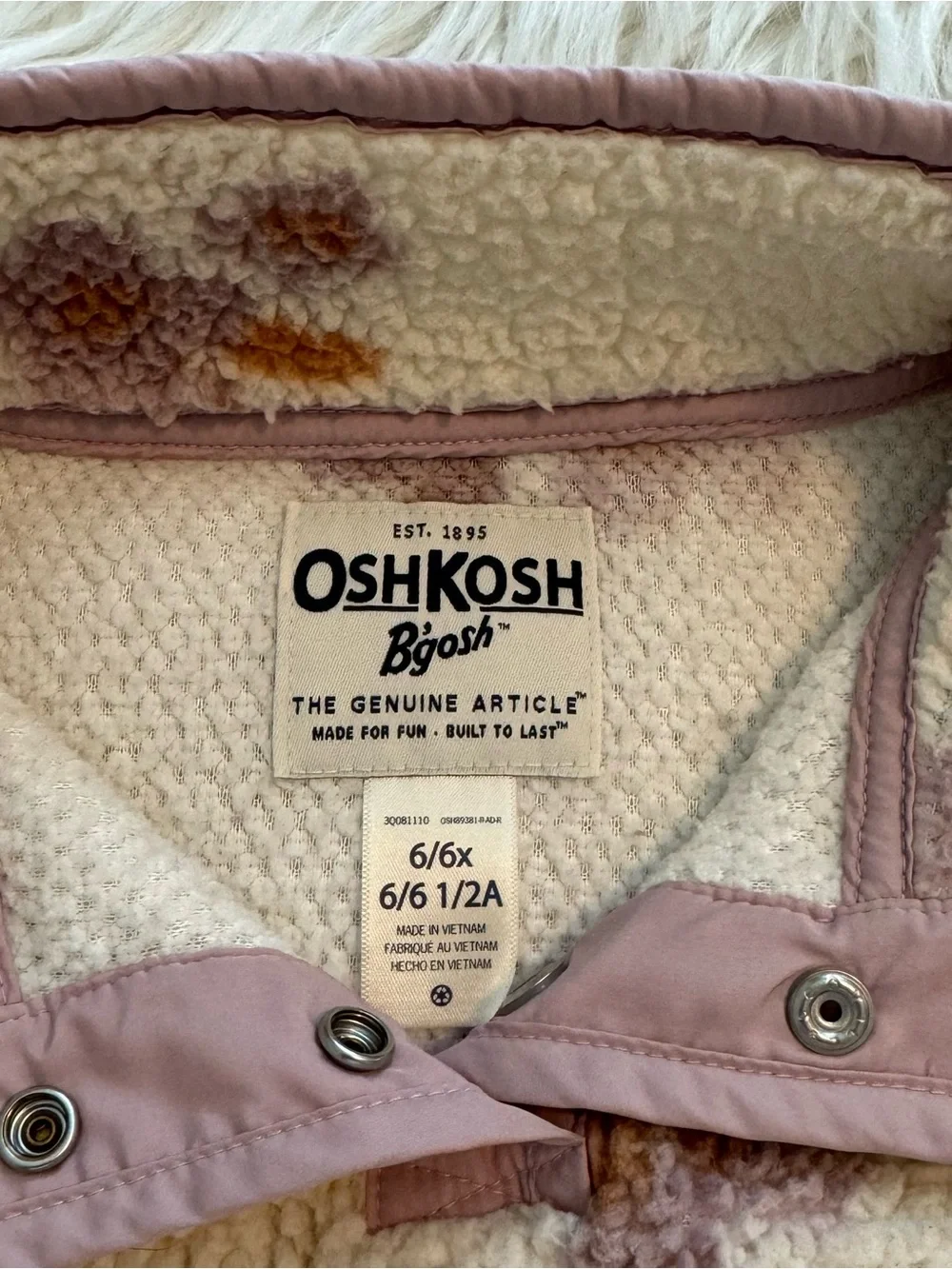 OshKosh B'gosh Cream Fleece Pullover with Lavender Floral Print | Girls 6/6X